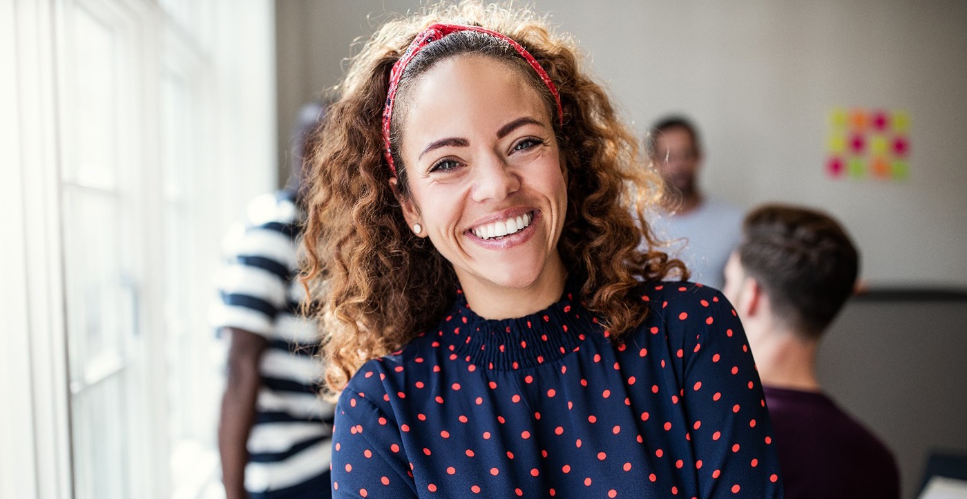 woman smiling in office 